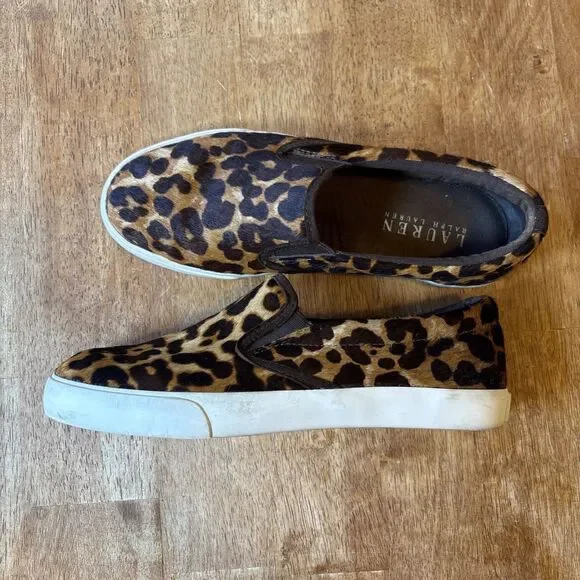 Lauren Ralph Lauren Cedar II Slip On Shoes Womens 7.5B Leopard Print Calf Hair - Picture 2 of 7